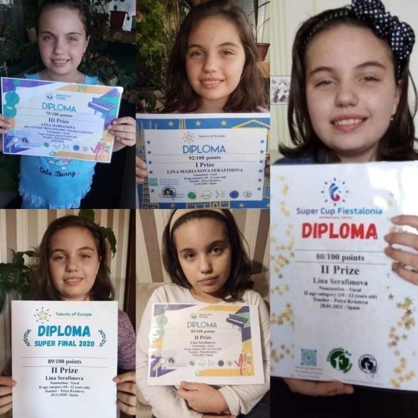 За три месеца малката певица  от СУ „Емилиян Станев” Лина Серафимова спечели 6 призови места в международни конкурси